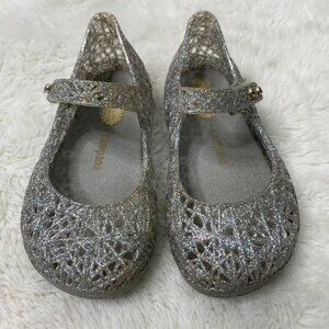 Mini Melissa Girl’s Campana Zig Zag Gray Silver Mary Jane Sandal Shoes Size 7.